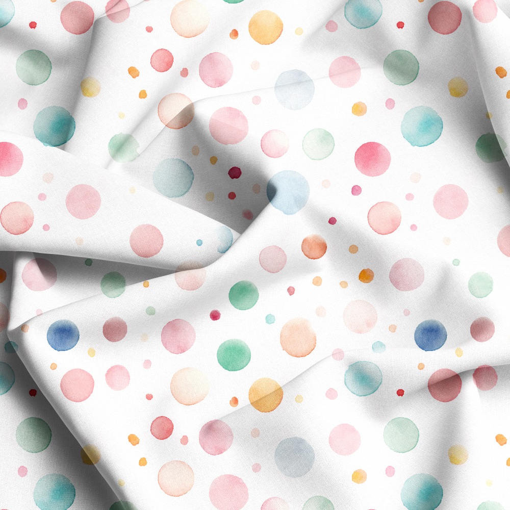 Seamless Hand - Painted Watercolor Polka Dots Pattern In a Variety Of Soft Colors - Custom Print Fabrics