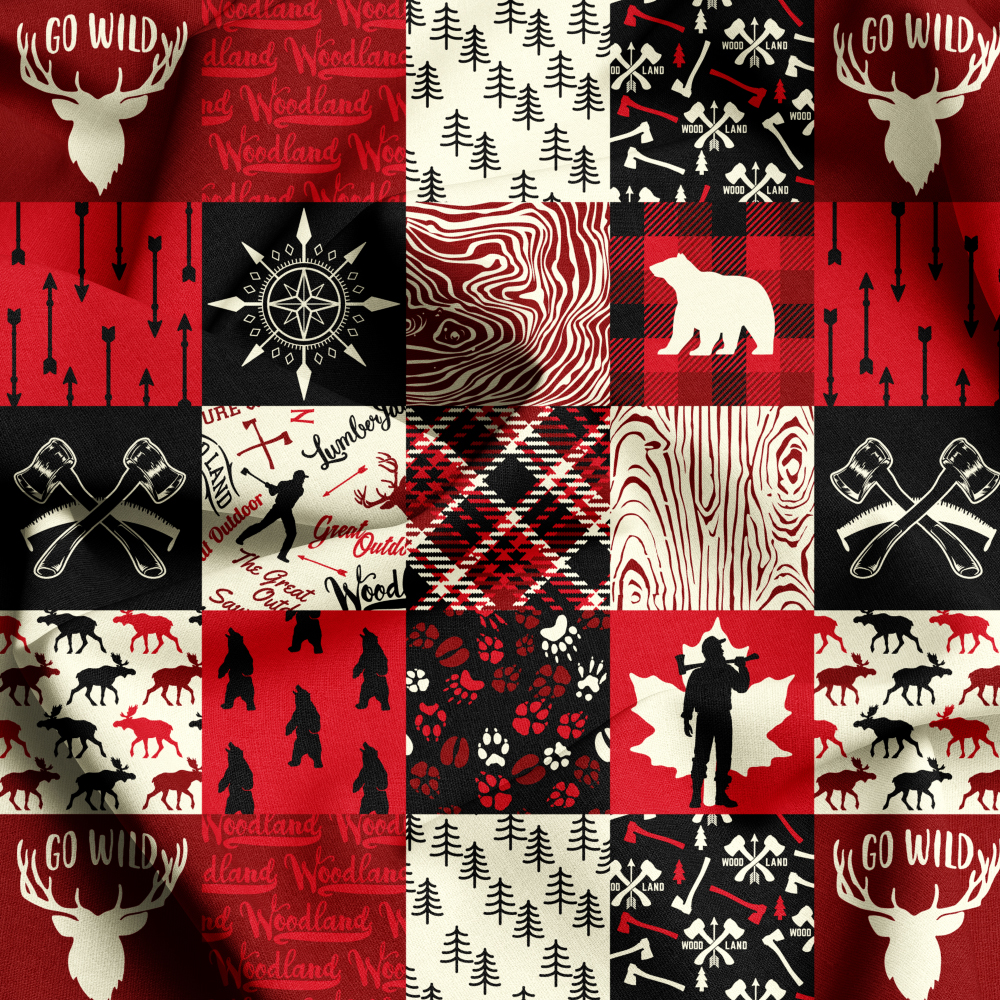 Wildlife and Lumberjack Symbols Seamless Pattern - Custom Fabric Print Choice