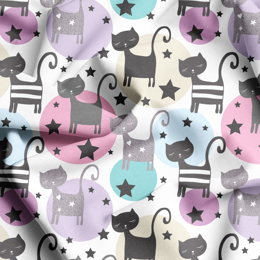 Cats - Circles and Stars Fabric | Custom Print Fabrics | Winter Holiday Designs