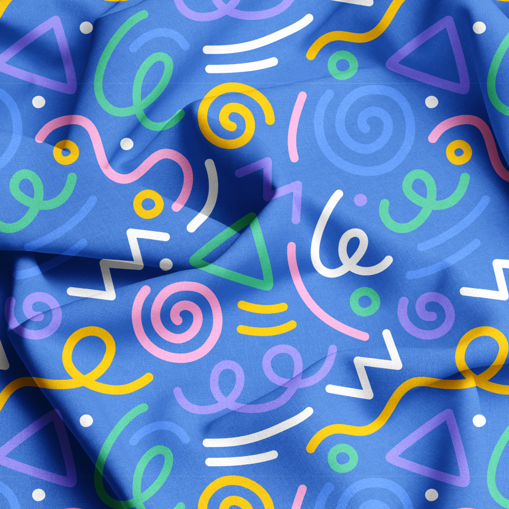 Blue Background Fun Colorful Lines Doodled Creative Seamless Patterns - Custom Print Fabrics