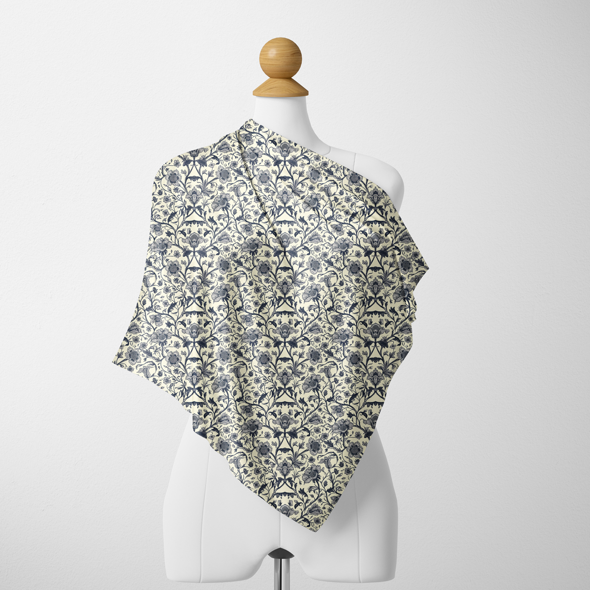 Scarf – William Morris-Inspired Monochrome Flowers