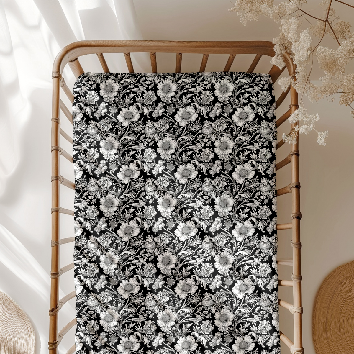 Crib Sheet – William Morris Black and White Floral