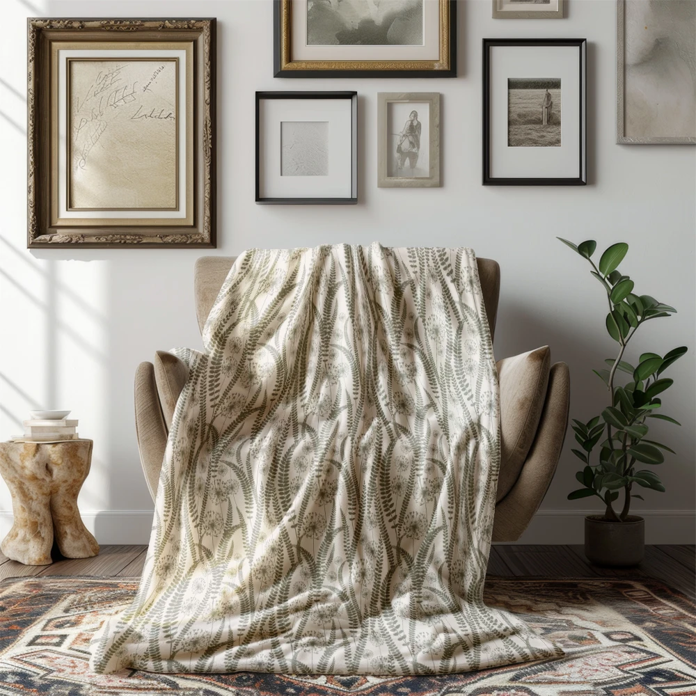 Vintage Floral With Wild Plant Silhouettes Blanket